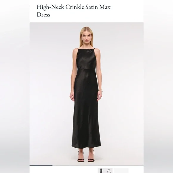 Abercrombie & Fitch Black High Neck Satin Maxi Dress - Picture 4 of 7